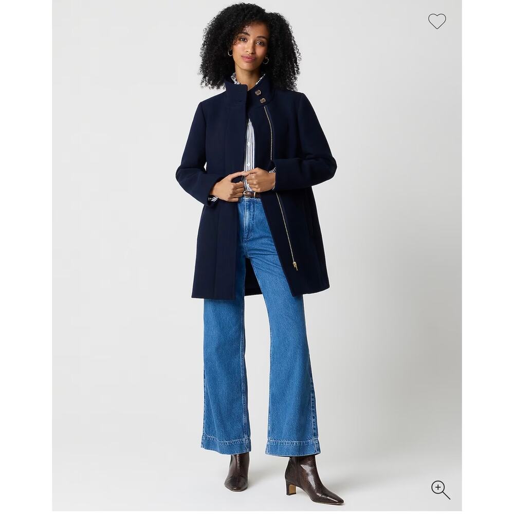 J. Crew Women's Long Sleeve City Coat with Button Neck Navy Blue Size 16 NWT - Picture 1 of 12